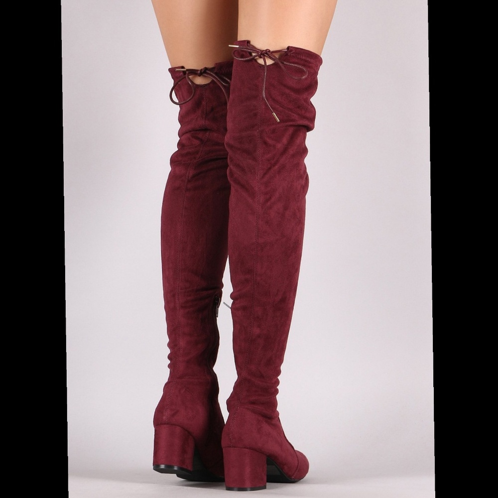 🚨 5.5🚨Boots over the knee  Burgandy Vegan Suede - Picture 6 of 6